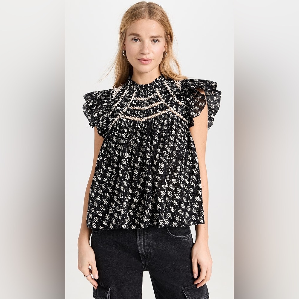 Sea Ada Print Flutter Sleeve Top